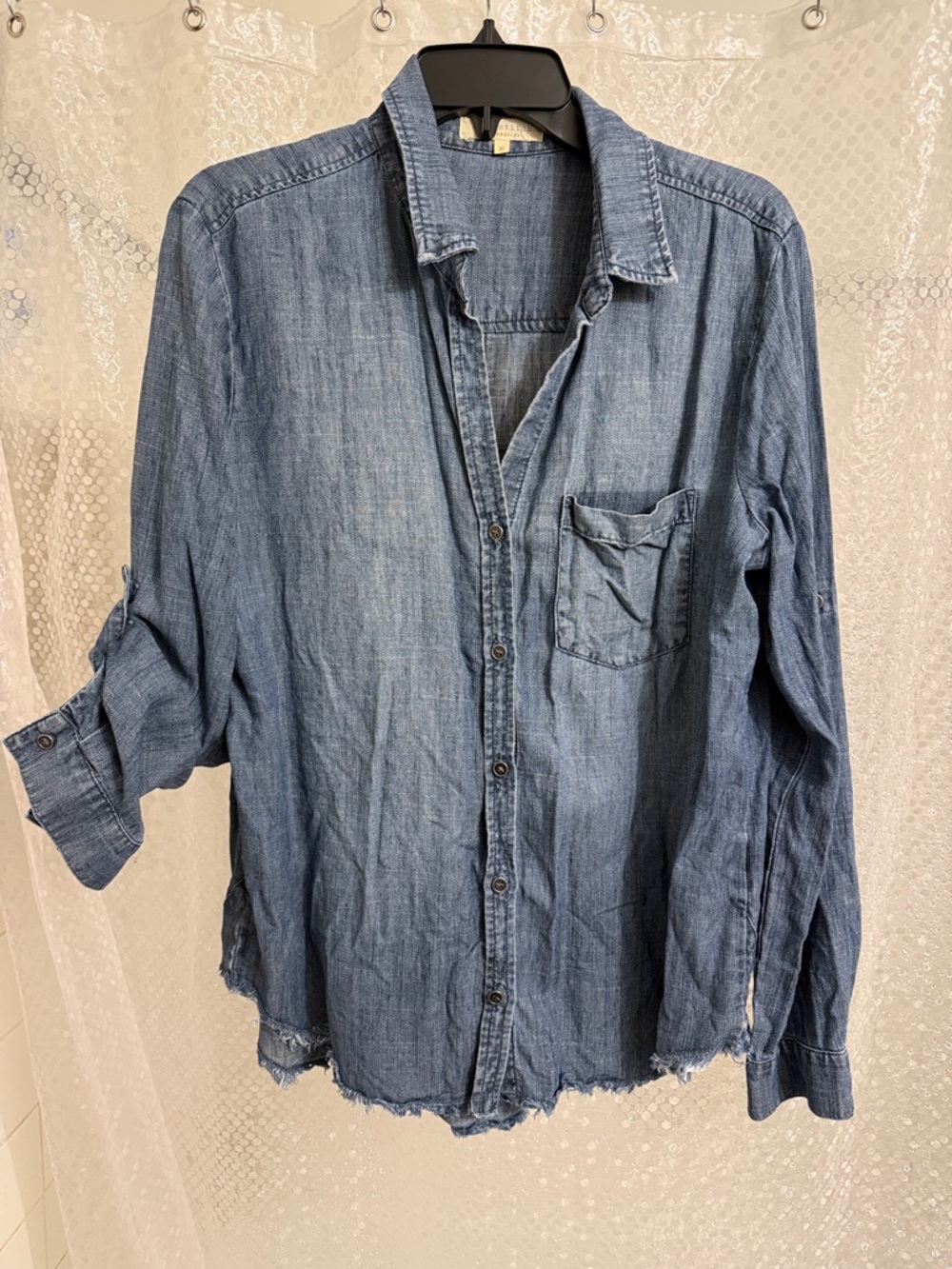 Side Stitch Denim Shirt in Light Blue